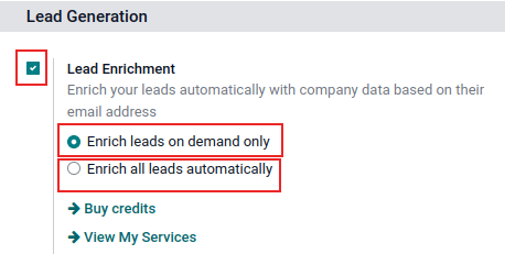 Pagina impostazioni generazione contatti CRM