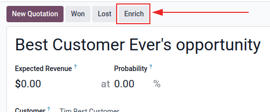 Pulsante di arricchimento manuale evidenziato sul contatto CRM