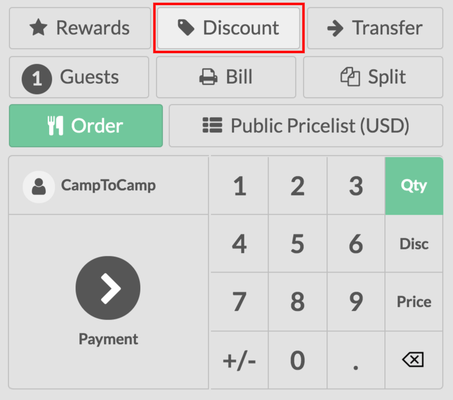 Pulsante per sconto globale nell'interfaccia POS