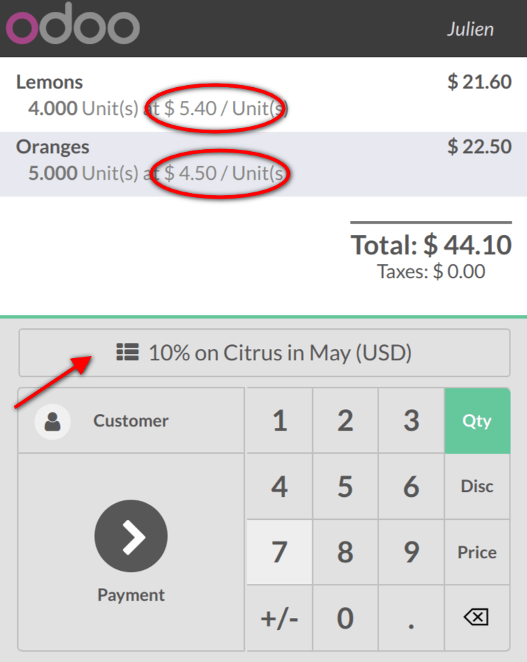 Pulsante per sconti temporizzati nell'interfaccia POS