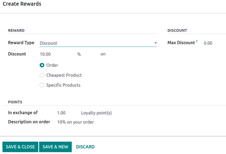 Finestra di configurazione dei premi