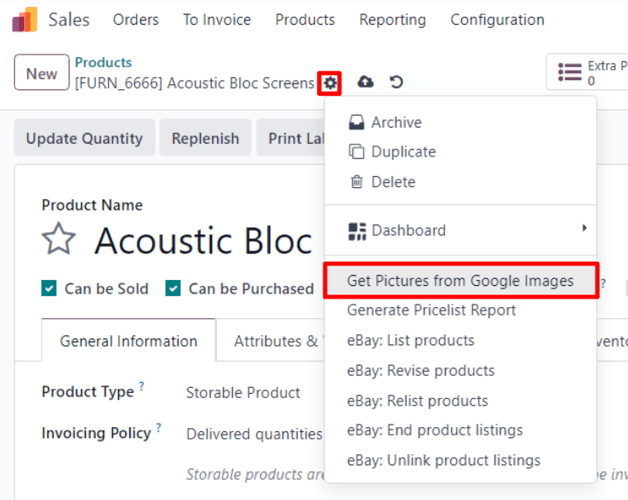 Opzione Ottieni immagini da Google Images dal menu Azione