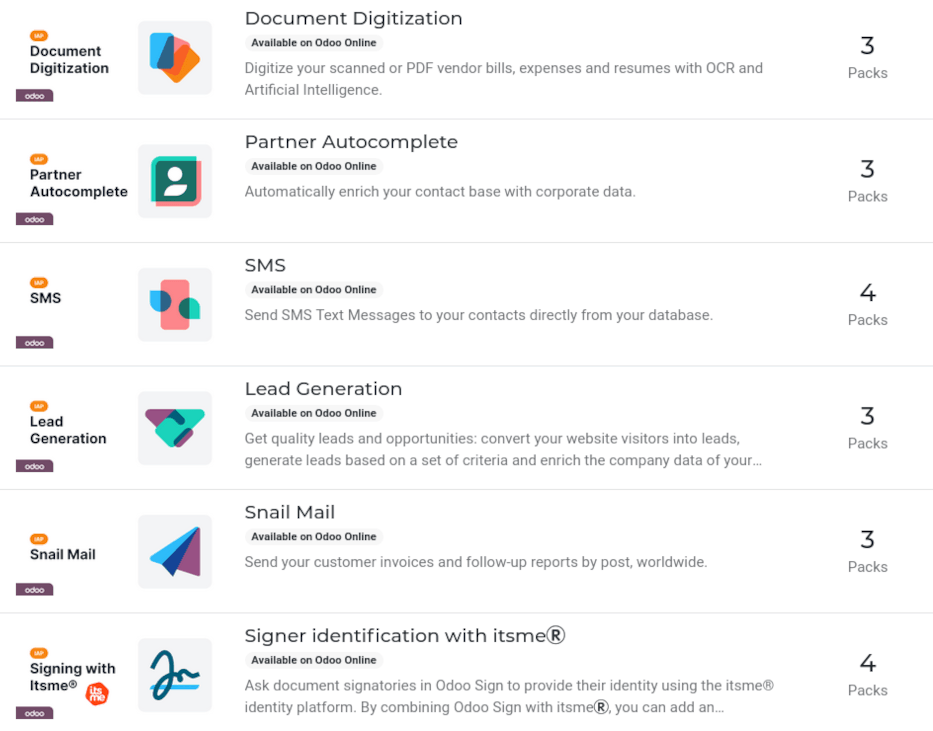 Il catalogo IAP con i vari servizi disponibili