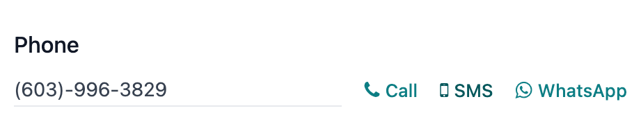 L'icona SMS su un tipico modulo di informazioni contatto nel database