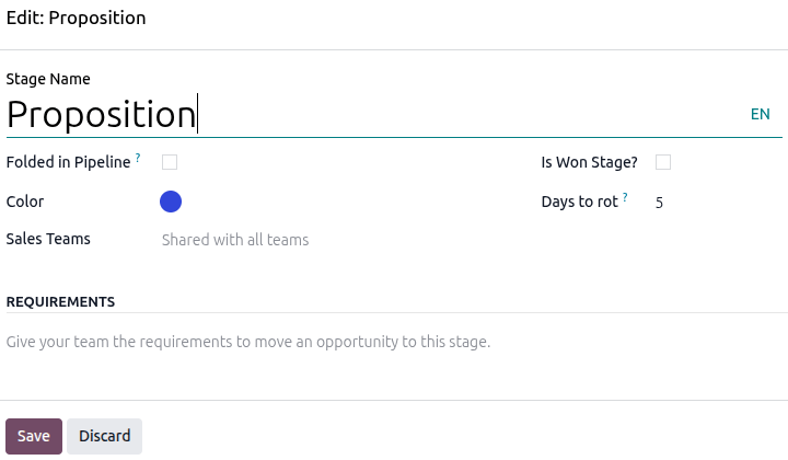Esempio di finestra di configurazione con soglia di stallo nell'app CRM