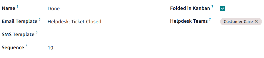 Vista della pagina impostazioni di una fase in Laundry ERP Helpdesk