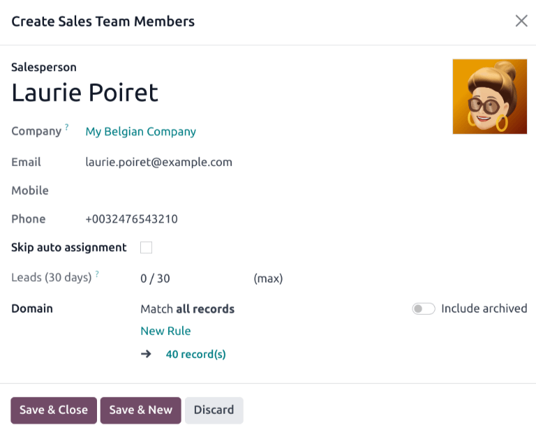 Finestra popup Crea membri del team di vendita