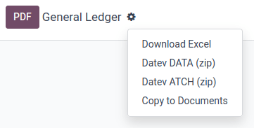 Menu azioni del libro mastro con esportazioni DATEV