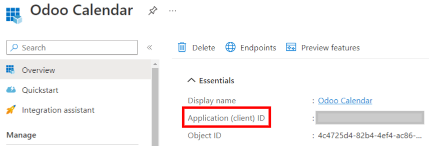 L'"ID Client" nel portale Microsoft Azure.