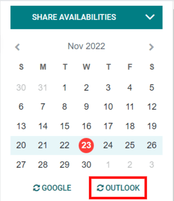 Il pulsante di sincronizzazione "Outlook" in Laundry ERP Calendar.