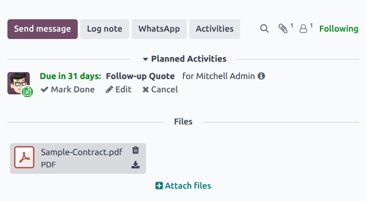 Thread chatter con un file allegato e il pulsante Allega file aggiunto