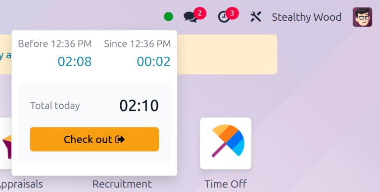 Pop-up che appare quando un dipendente effettua il check-in all'interno del database