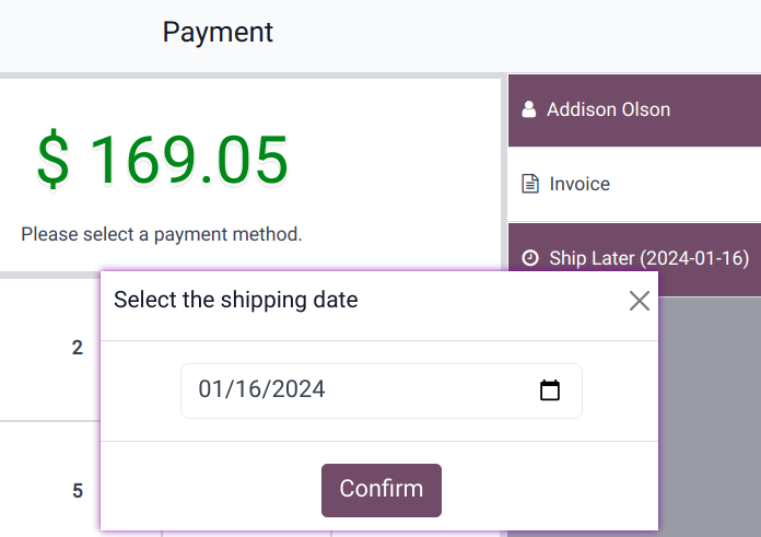 Selezione di Spedisci dopo al checkout