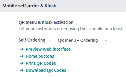 Attivazione menu QR e chiosco