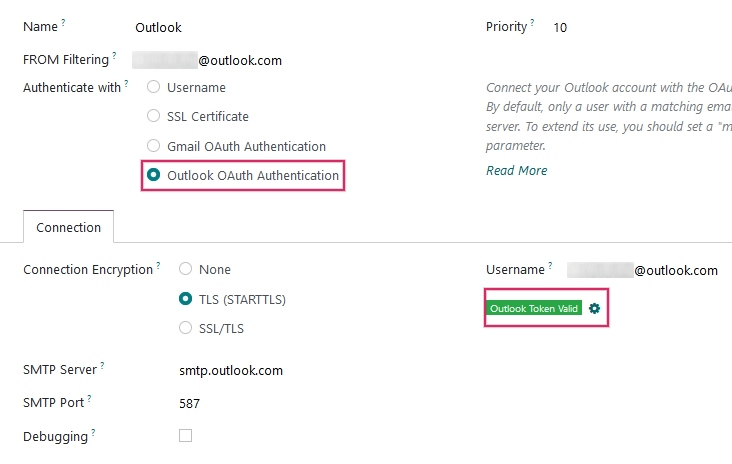 Indicatore Token Outlook Valido.