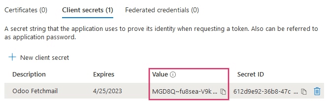 Valore del segreto Client o Valore nelle credenziali dell'app.