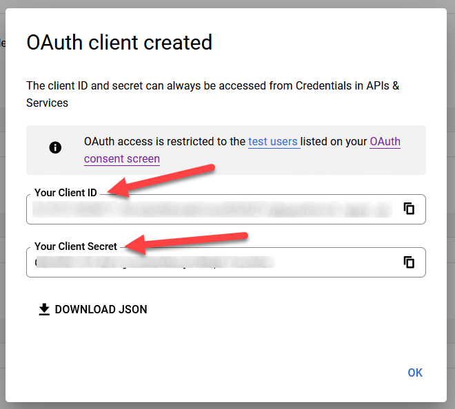 Client ID e Client Secret per Google OAuth
