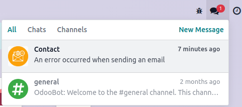 Un'email inviata a un contatto ha avuto un problema e l'errore viene segnalato nella barra di navigazione.