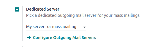 Server di posta dedicato nelle impostazioni dell'app Email Marketing.
