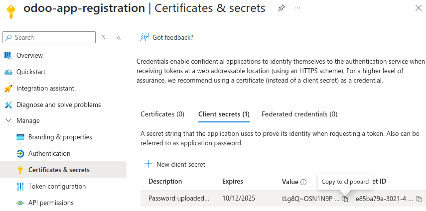Aggiunta di un segreto a un'app Microsoft Azure