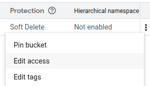 Accesso all'azione "Modifica accesso" di un bucket Google Cloud Storage