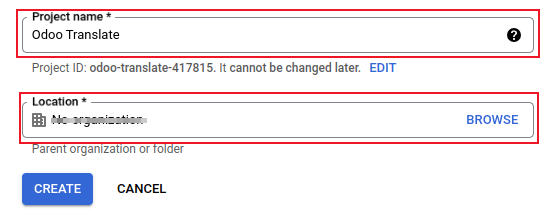 Nome progetto e posizione per Google OAuth