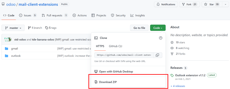 Download del file ZIP dal repository GitHub per i Plugin Mail