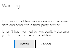 Avviso di installazione del componente aggiuntivo personalizzato in Outlook