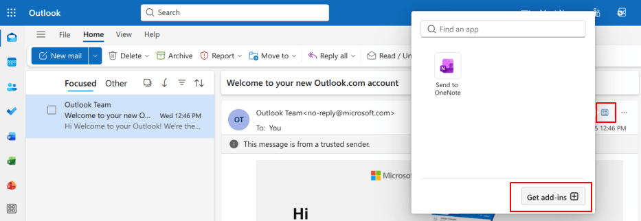 Pulsante App in Outlook