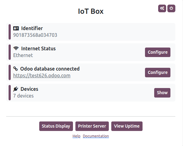 Homepage dell'IoT Box
