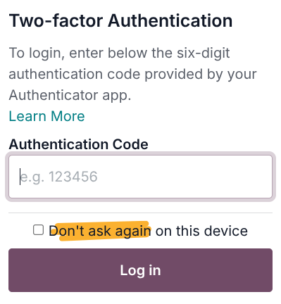 La pagina di login con la 2FA abilitata.
