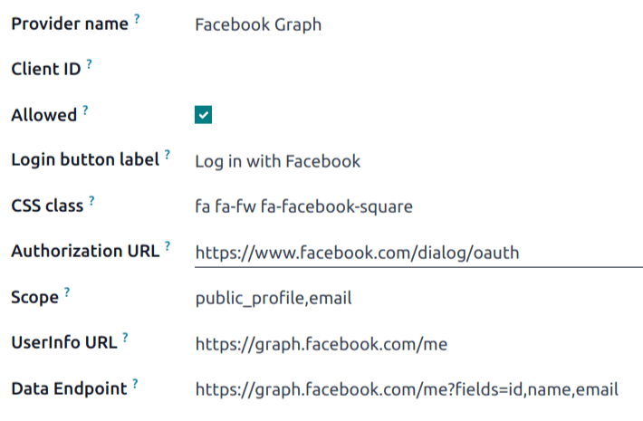 Il record Facebook Graph in Laundry ERP.