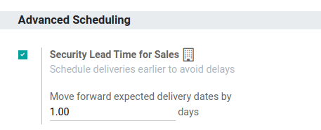 Vista del lead time di sicurezza vendite dalle impostazioni vendite