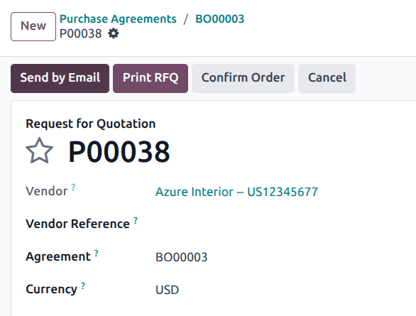 Nuovo preventivo con prodotti e regole copiati dall'ordine quadro