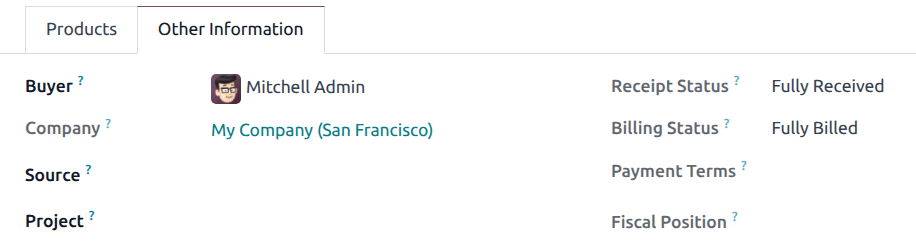 Campo stato fatturazione su un modulo ordine di acquisto