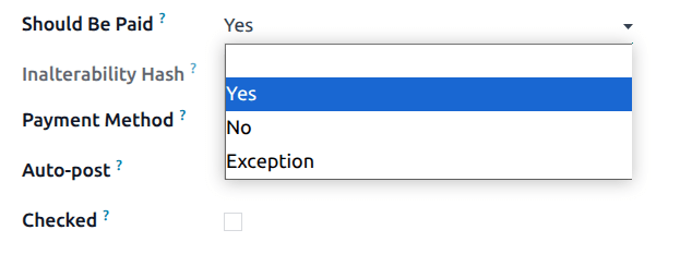 Stato campo Dovrebbe Essere Pagata su bozza fattura fornitore