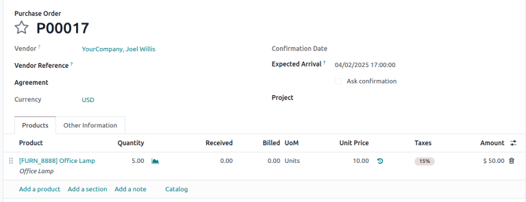 Ordine di acquisto nel database dell'acquirente