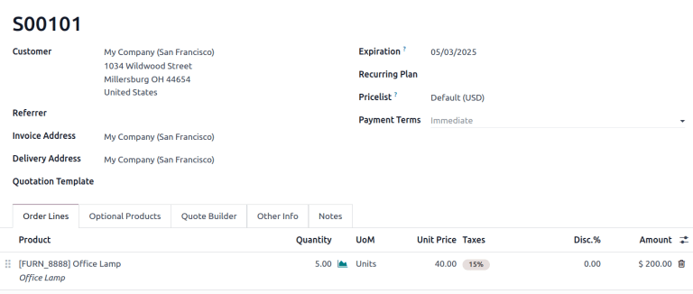 Ordine di vendita caricato nel database del venditore