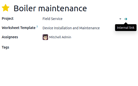 Mouse sul nome del progetto per configurare il modello di scheda intervento predefinito