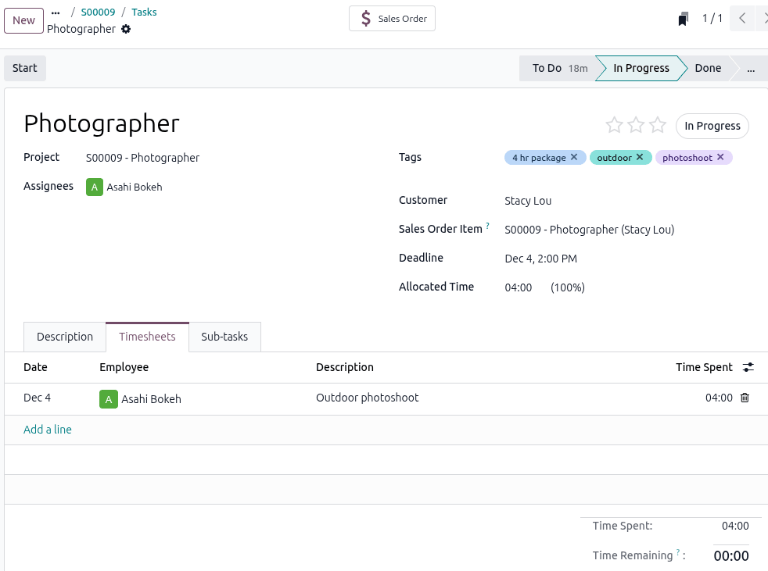 Tab timesheet task