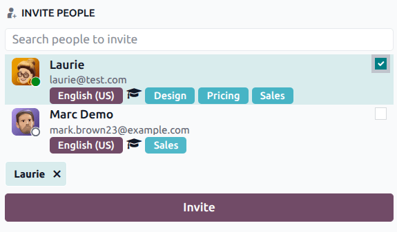 Il menu aggiungi utenti in una conversazione live chat