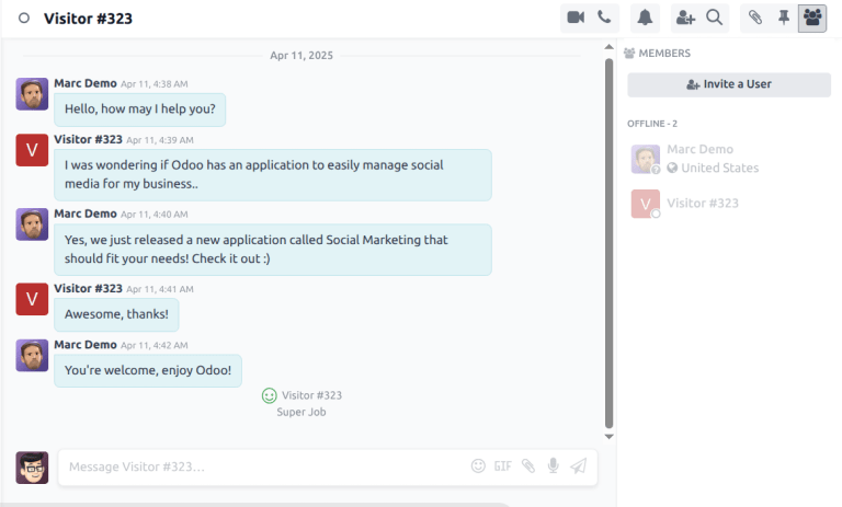 Vista della trascrizione chat nell'applicazione Discuss