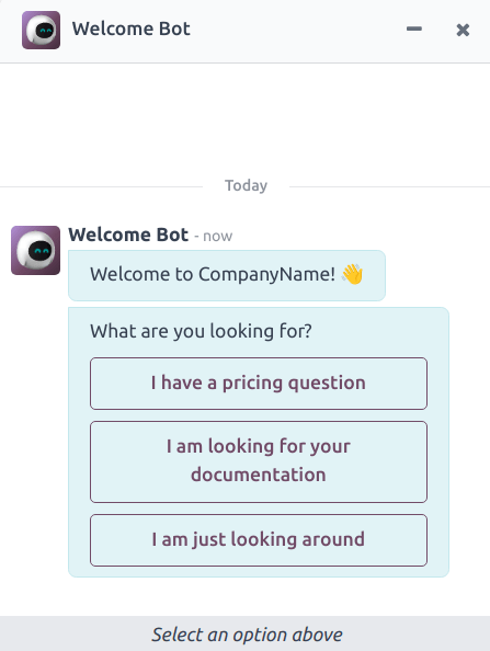 Vista della finestra chat con un chatbot in Laundry ERP Live Chat