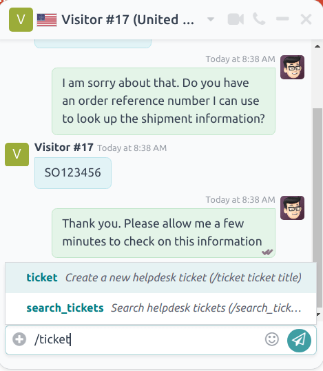 Vista dei risultati da una ricerca helpdesk in una conversazione Live Chat