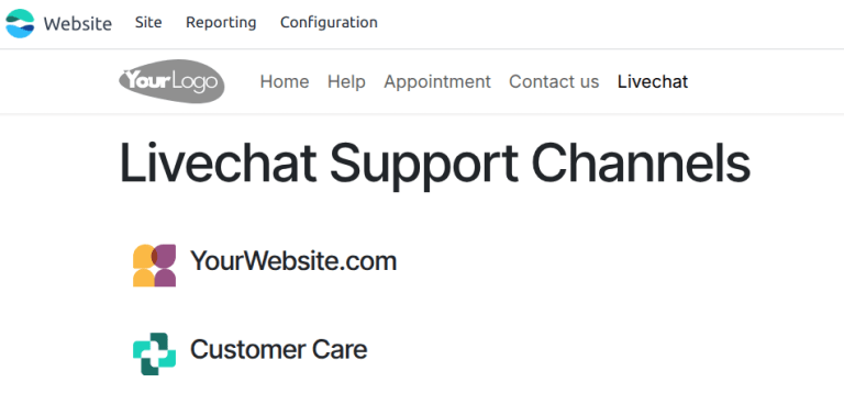 Vista della pagina web per le valutazioni Live Chat che enfatizza l'icona del canale